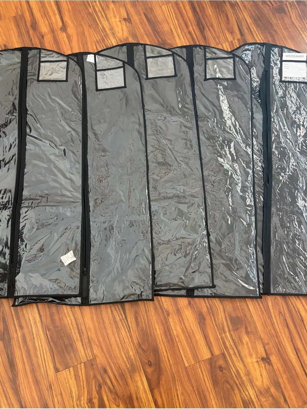 LOT OF 5 Clear Garment Bags with Black Trim Sipper in bottom back for storage